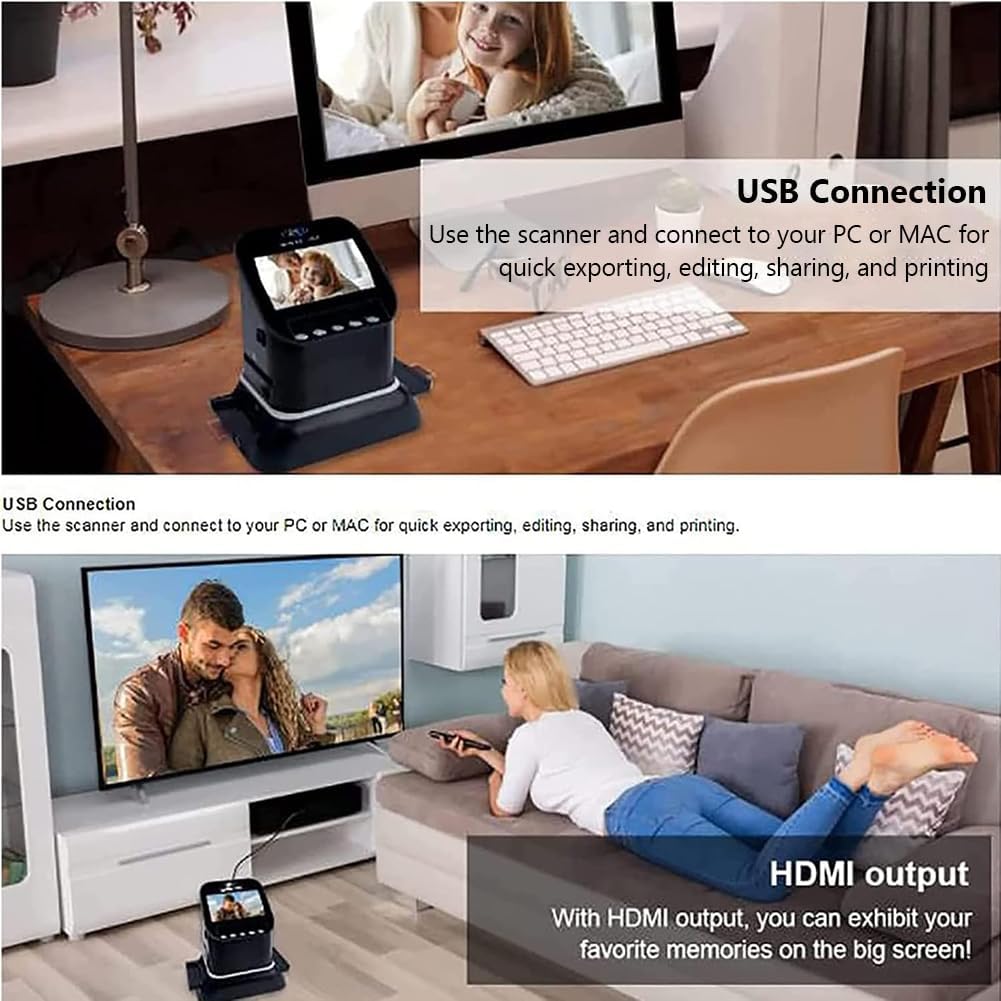 Digital Film Scanner, Mini Slide & Film Scanner, Portable Film Scanners, 1080P Digital Film Converter, Convert Negative & Slides