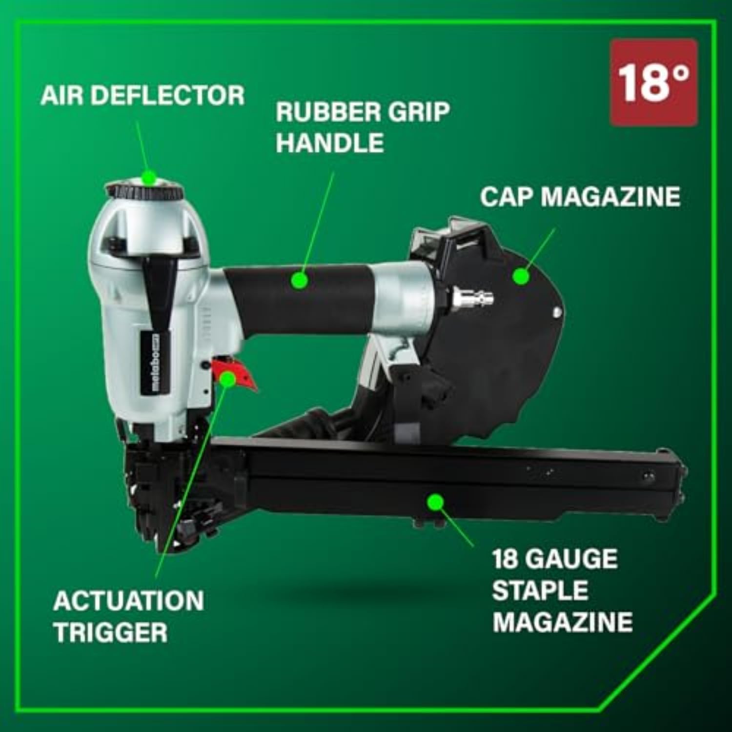 Metabo HPT Cap Stapler, Pro-Preferred Pneumatic Power Nailers, Crown Stapler for Roofing Felt, Foam Insulation & House Wrap, 18 Gauge, Up to 200 7/16' Crown Staples, Length 7/8' to 1-1/2', N3808AP