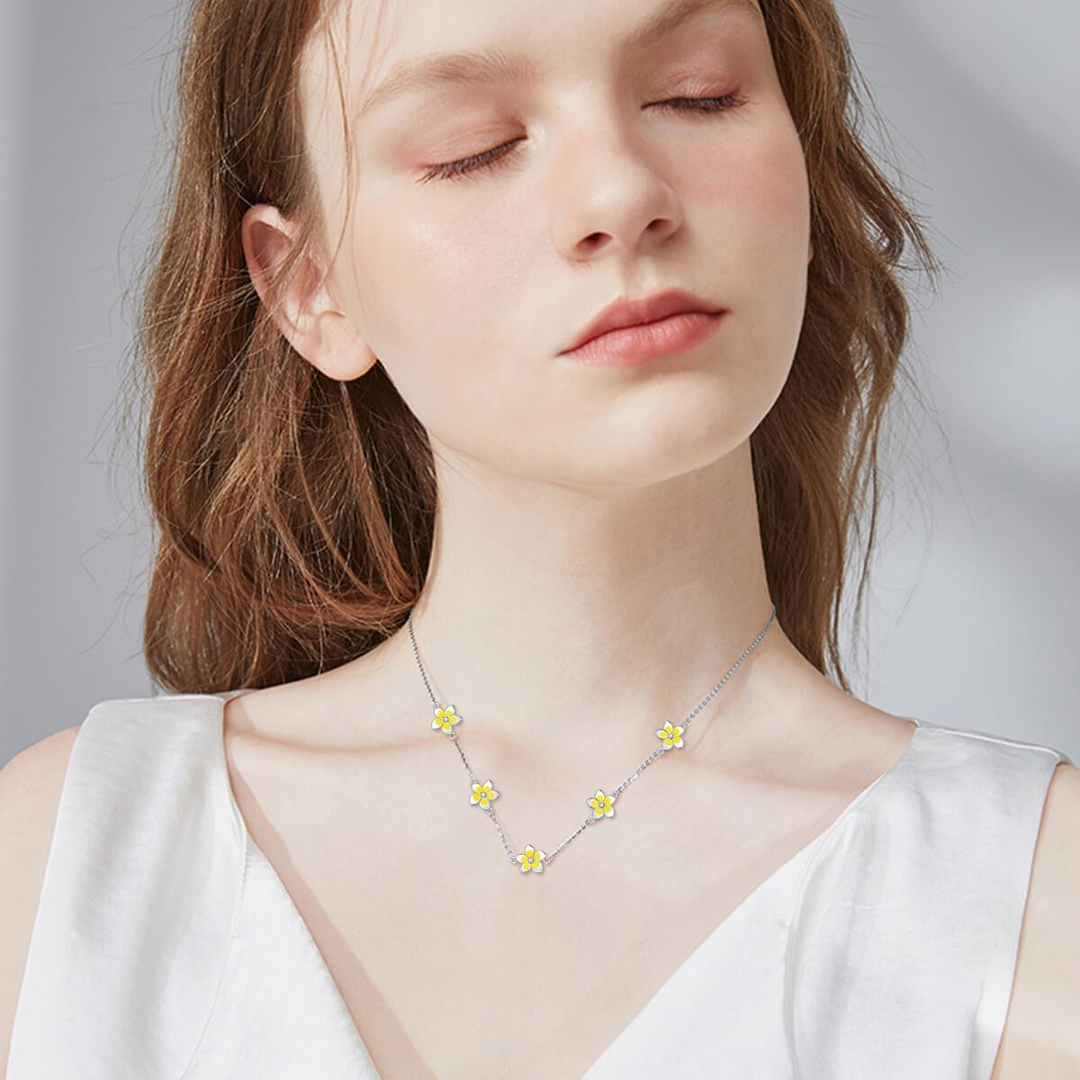 Diamond Plumeria Necklace for Women 925 Sterling Silver 1.2mm Cable Chain and Pendant with Lab Grown Diamond Plumeria Jewelry Gifts