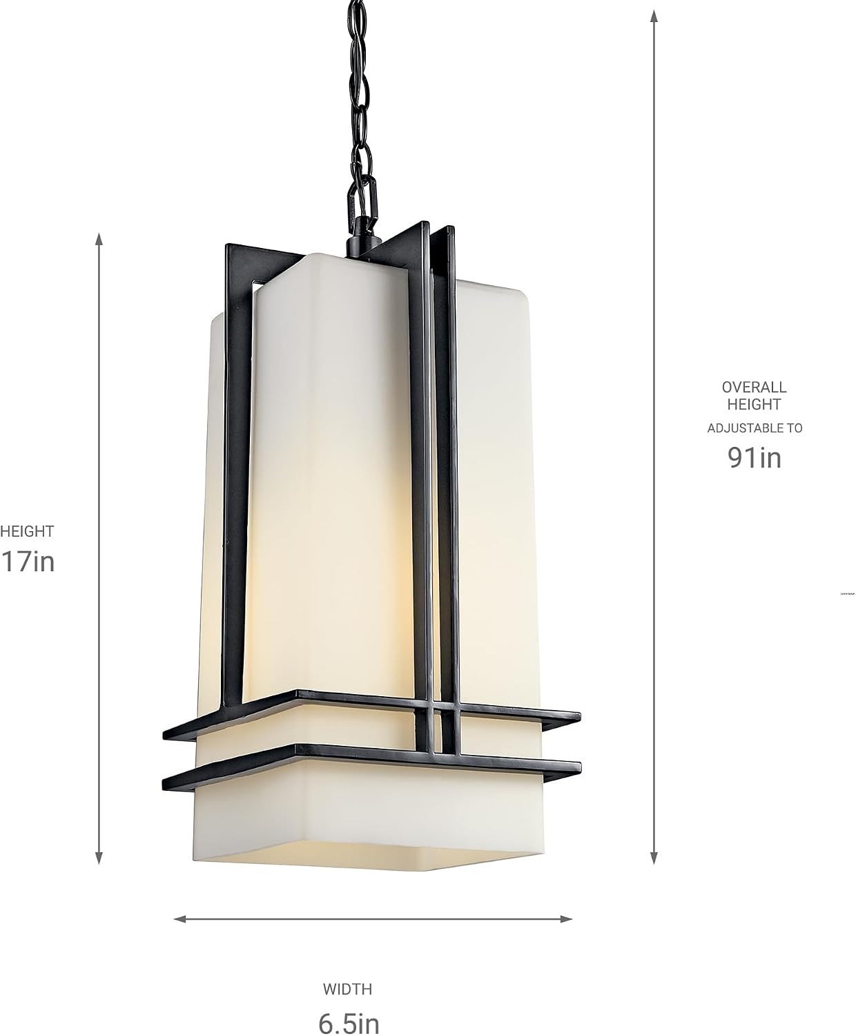 Kichler Tremillo 17' Outdoor Pendant Hanging Light in Black, Exterior Porch Light with Satin Etched Cased Opal Glass, (17' H x 6.5' W), 49205BK