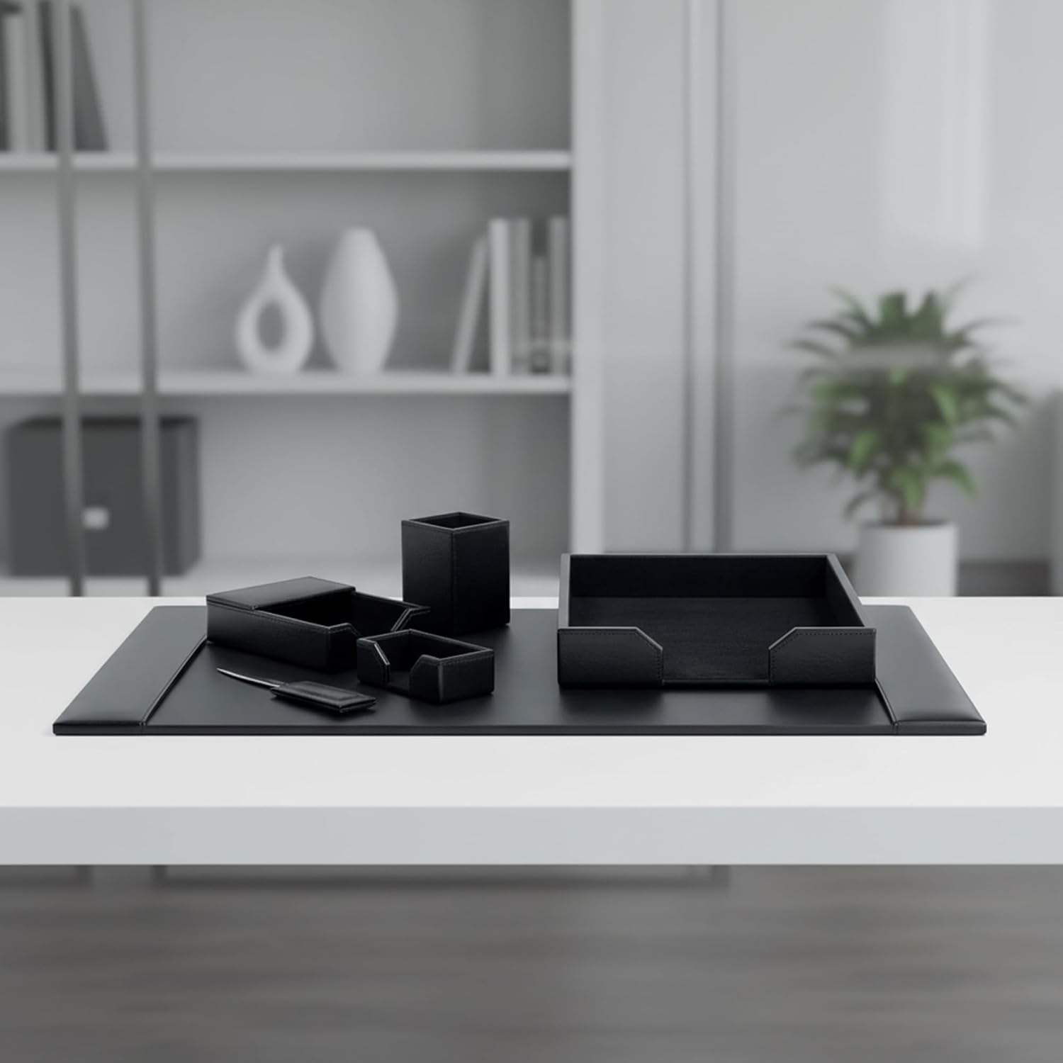 DACASSO Bonded Leather Desk Set - Luxury Leather Desk Pad & Desk Organization Essentials (Black, 6 Piece)