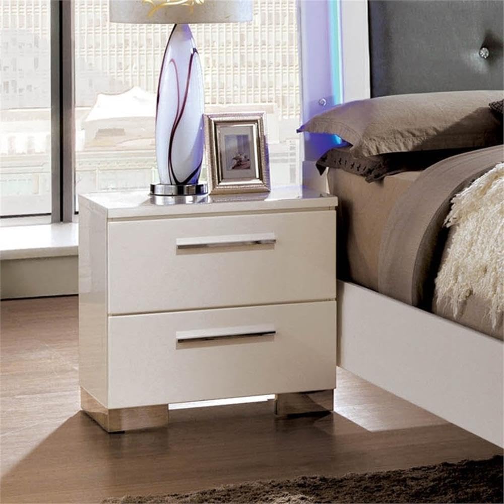 HOMES: Inside + Out Aria High Gloss Lacquer Finish 2-Drawer Nightstand, Glossy White