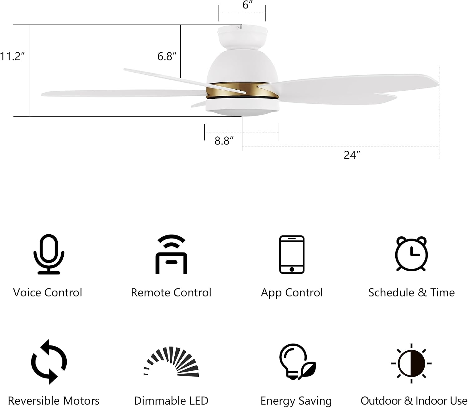 SMAAIR 48' Smart Ceiling Fan with Light, Low Profile Modern Ceiling Fan with Remote/APP/Voice Control via Alexa/Google Assistant/Siri,10 Speed, Flush Mount, Reversible DC Motor,5 Plywood Blades, White