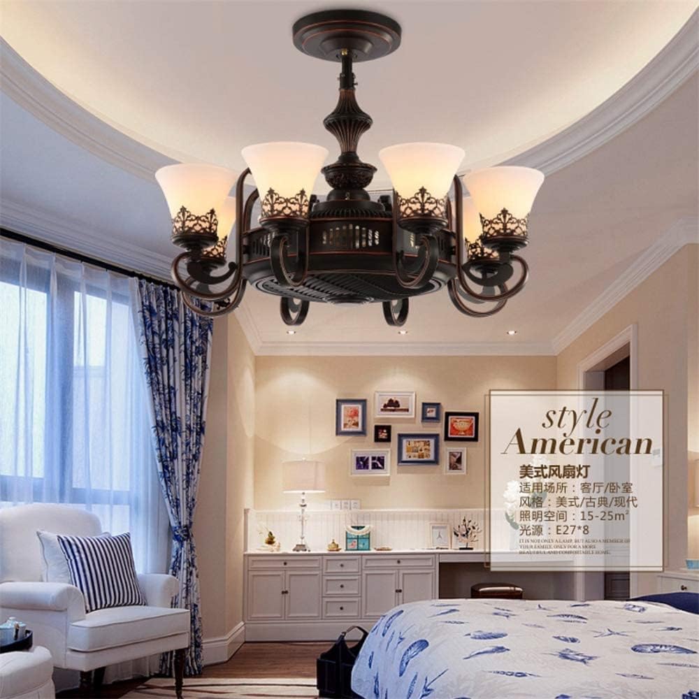 Retro Chandelier, Negative Ion Invisible Ceiling Fan Light with Remote Control, Three Functions Include Lighting, Fans and Clean Air