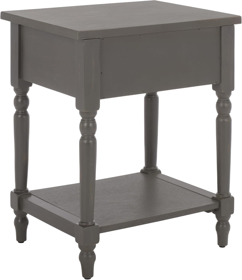 SAFAVIEH Home Collection – Tami Ash Grey Nightstand with Drawer & Shelf, Vintage Farmhouse Accent Table, Turned Leg Design (AMH6604B)