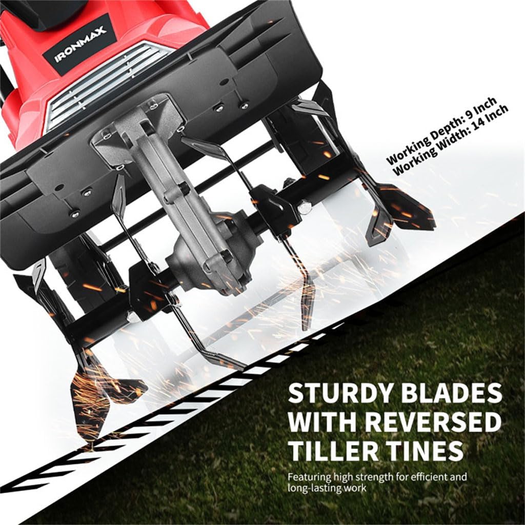 14' Electric Tiller Corded, 10 Amp Foldable Electric Rototiller with Adjustable Wheels Electric Garden Rototiller, for Gardening,Dynamical Brushless Motor Enable Smooth Workflow