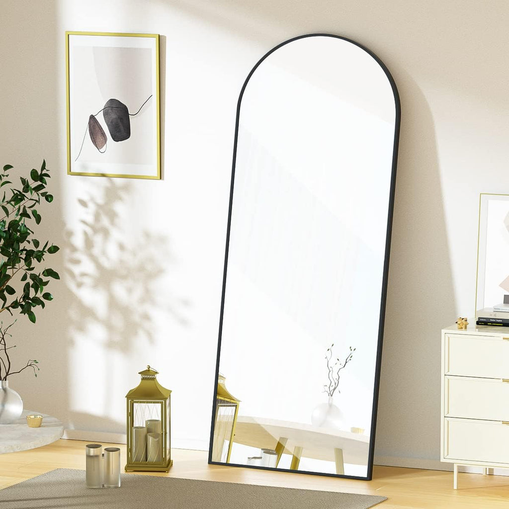 Koonmi Arched Full Length Mirror, 64'x21' Black Standing Hanging or Leaning Full Body Mirror with Aluminum Alloy Frame for Living Room and Bedroom