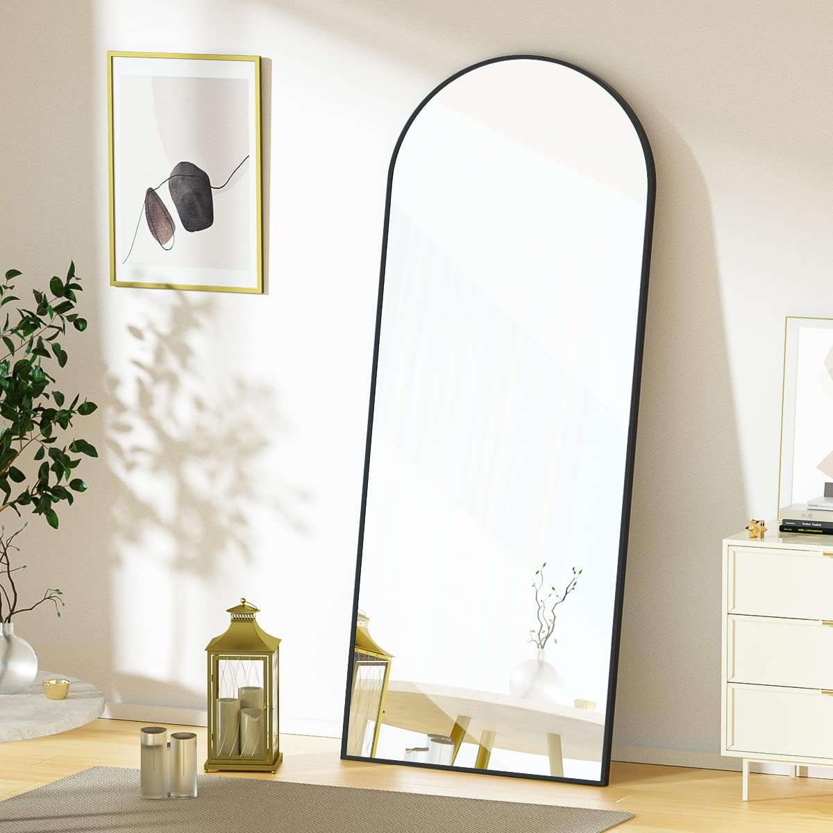Koonmi Arched Full Length Mirror, 64'x21' Black Standing Hanging or Leaning Full Body Mirror with Aluminum Alloy Frame for Living Room and Bedroom
