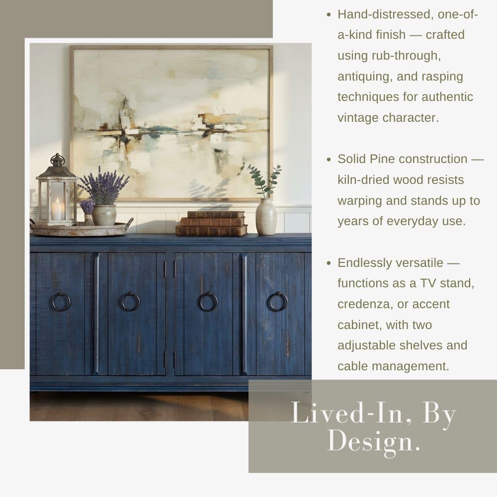 Martin Svensson Home Garden District Rustic Blue Solid Wood 65' TV Stand