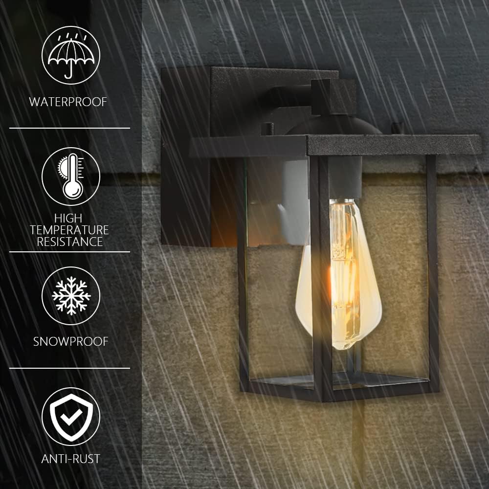 Outdoor Lights with GFCI Outlet, Black Front Porch Lights, Exterior Lighting Fixture with Outlet, Waterproof Outdoor Wall Sconce Wall Mount for House Garage, Patio, 2 Packs