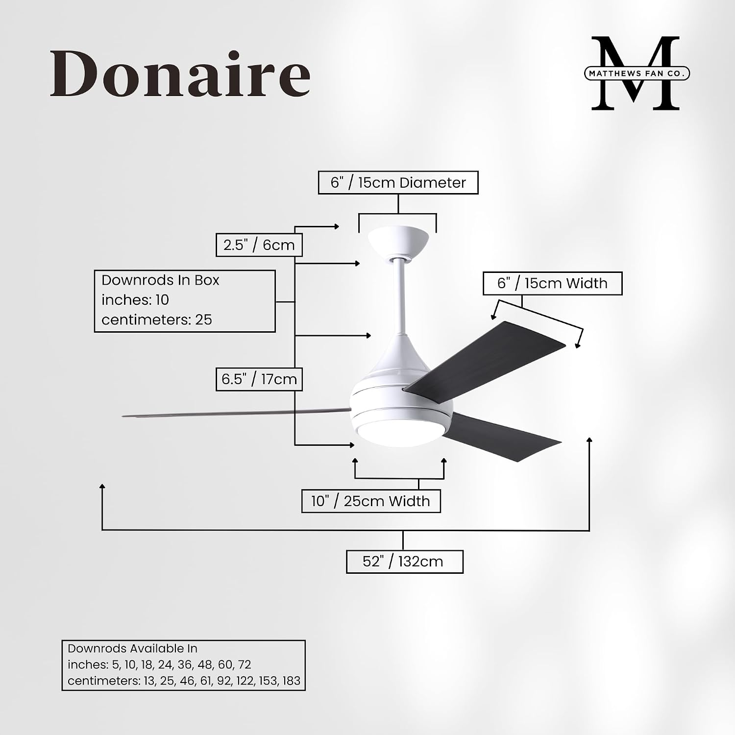 Matthews DA-WH-BB Donaire Outdoor Wet/Salt Water Rated 52' Marine-Grade Coastal Ceiling Fan with LED Light & Remote, Gloss White with Brushed Bronze