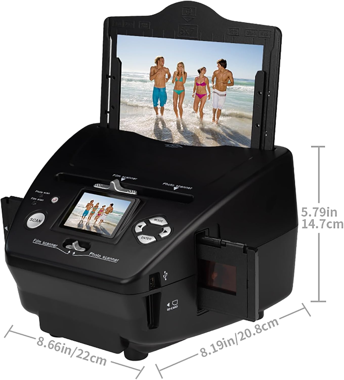 Digital Film Scanner, Slide Negative Scanner with 2.4' LCD Screen and 8.1 Mega Pixels Sensor, Converts Film, Photo and Name Cards, Built-in 128 Mb Memory and Convenient to Use, for Family