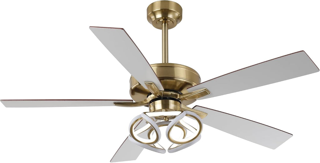 52 Inch Gold Ceiling Fan with Lights and Remote/APP, RGB Color Changing LED Ceiling Fan, Modern White & Gold Ceiling Fan for Living Room Bedroom, 3CCT, 6 Speeds, Indoor Luxury Ceiling Fan