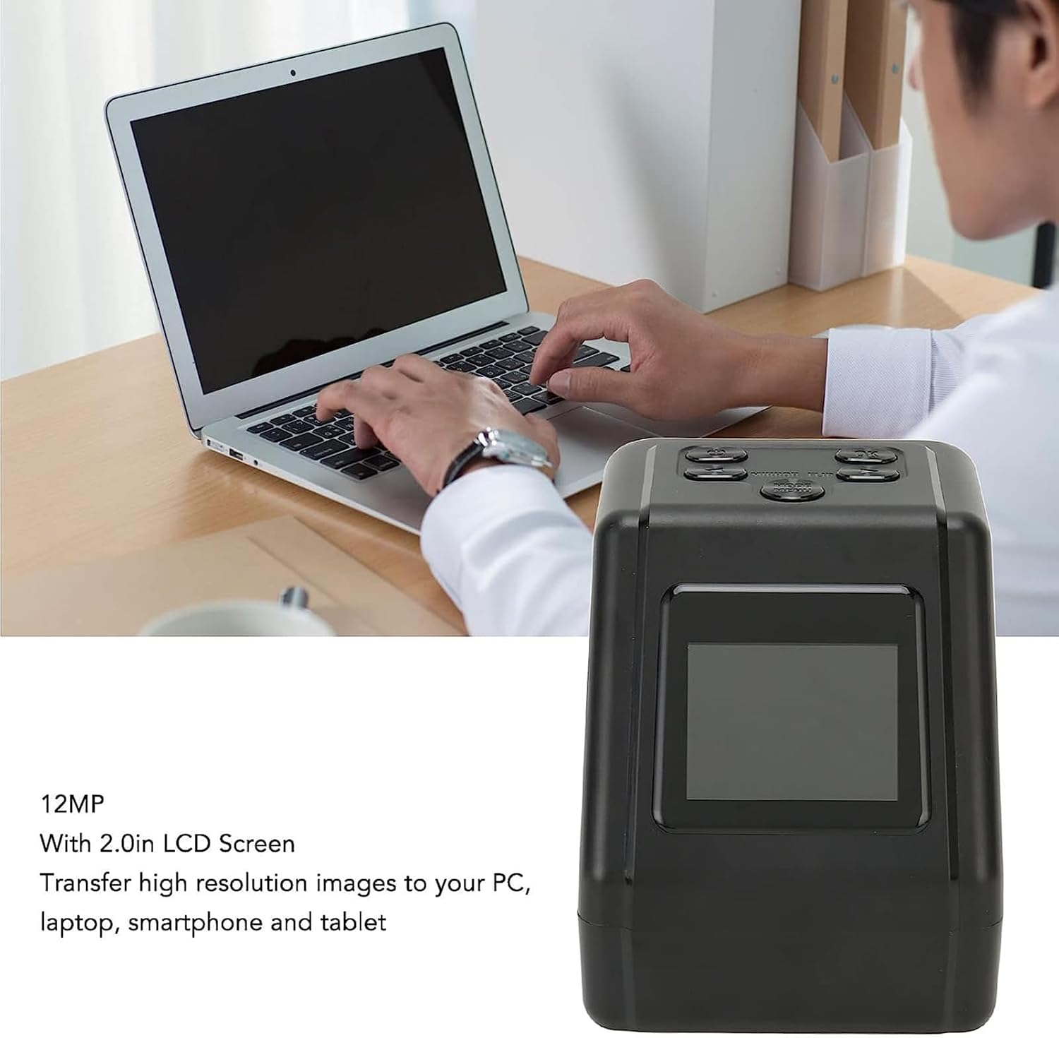 Film Scanner, Digital Film Converter, Slide & Film Viewer, 2'' LCD Screen, Adjustable Brightness, Converts 135, 110, 126 & Super 8 Films, Slides, Negatives to Digital JPG Photos