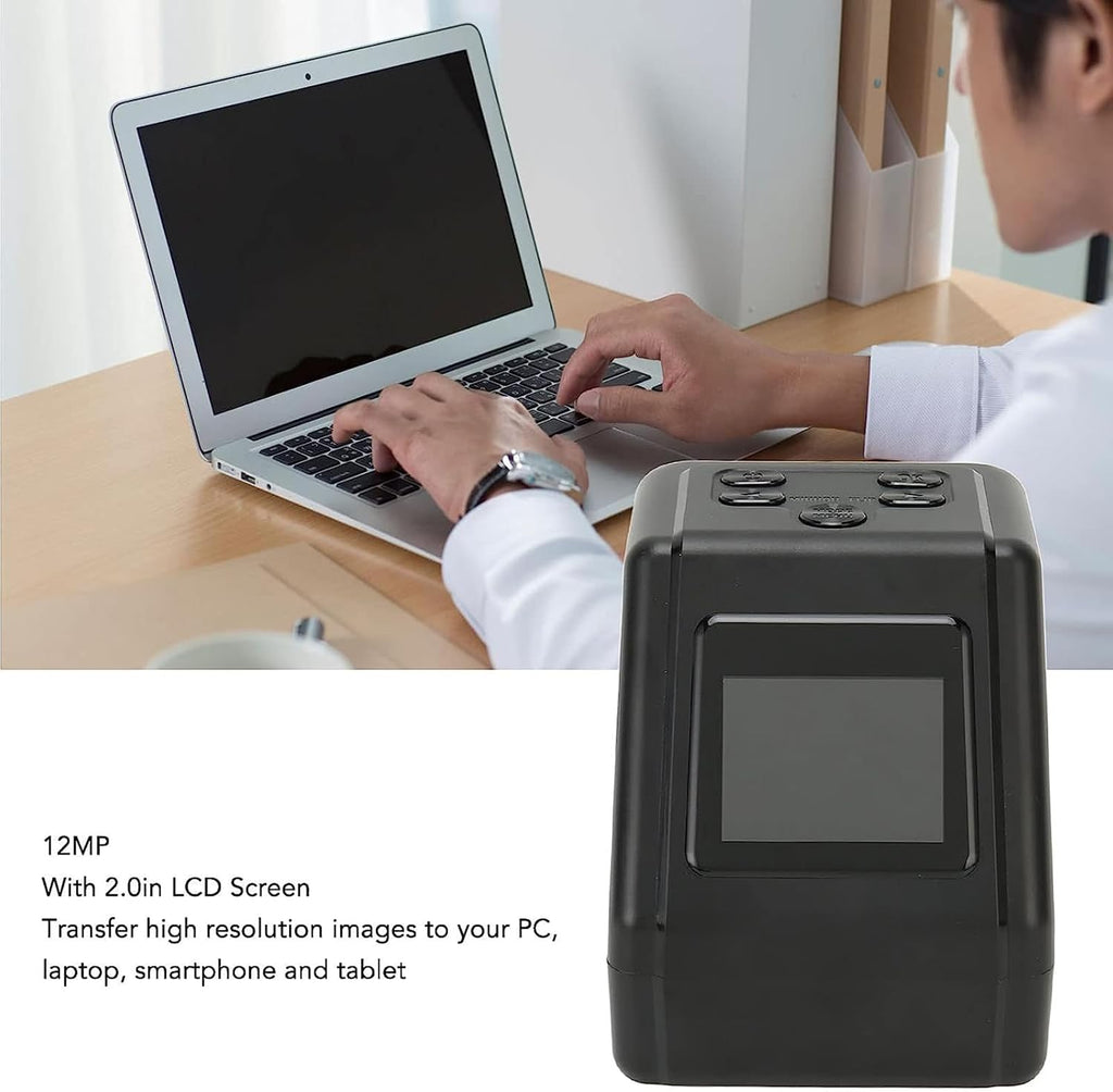 Slide Negative Scanner, Slide and Film Viewer with 2 in LCD Screen, Converts 135 110 126 and Super 8 Films, Slides, Negatives to Digital JPG Photos, Adjustable Brightness and Color, for Home