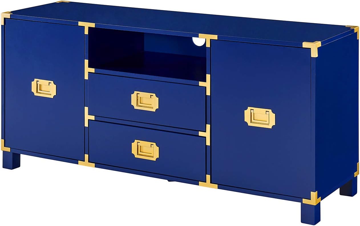 SEI Furniture - Campaign Entertainment Center Console - Navy - Transitional Design, Blue Finish - Ideal for Living Room, Family Room (MS3212)