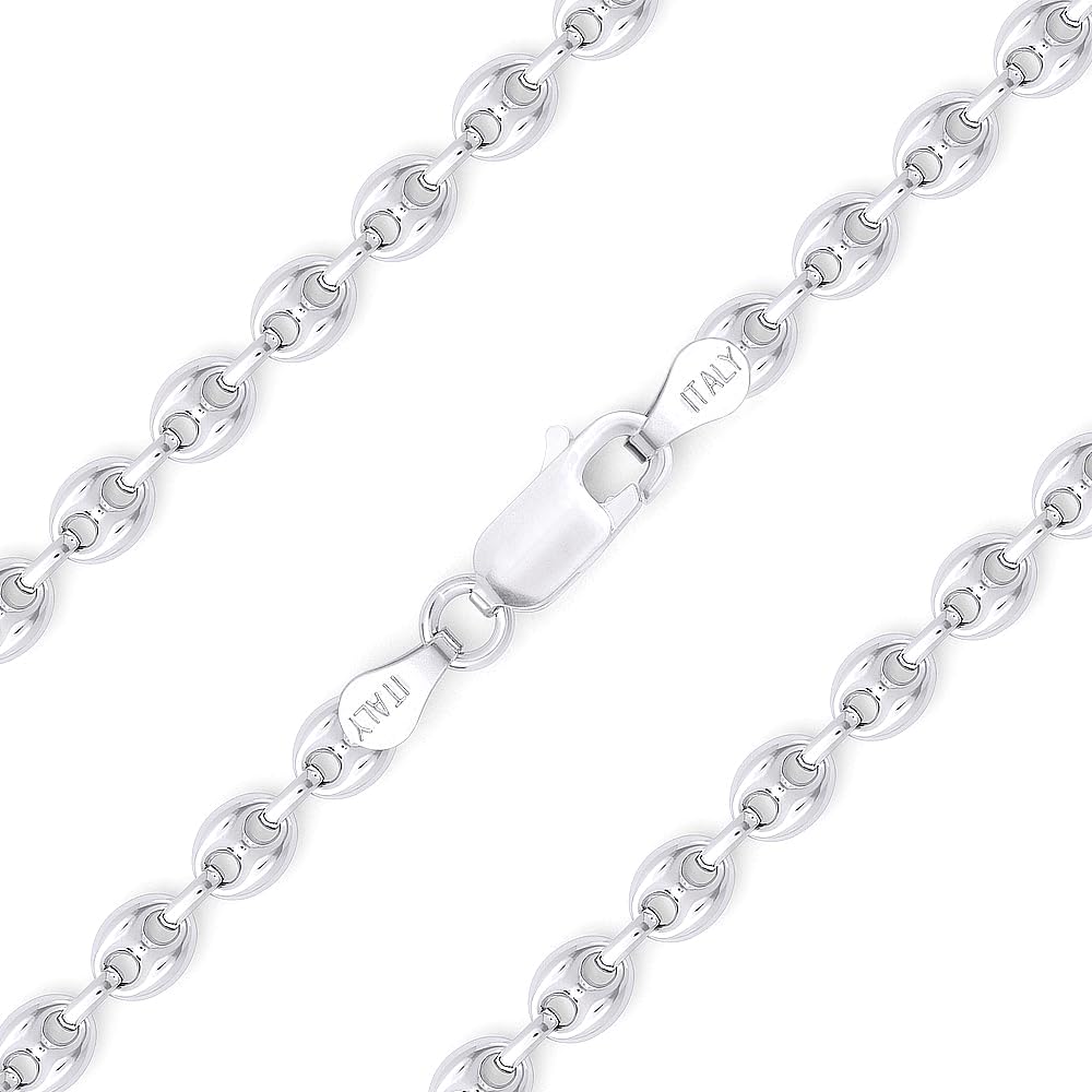 Alfred & Vincent 3.5mm Puffed Marina/Mariner Link Italian Chain Necklace in .925 Sterling Silver