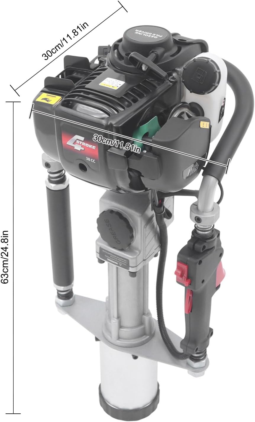 32.6CC 2 Stroke Gas Powered T-Post Driver, 0.9KW Gas Post Pounder Pile Driver, Single Cylinder Air Cooled Fence Post Driver with Hand Pull Start & 0.23 Gal Fuel Tank for Gardening (4-Stroke/ 37.7CC)