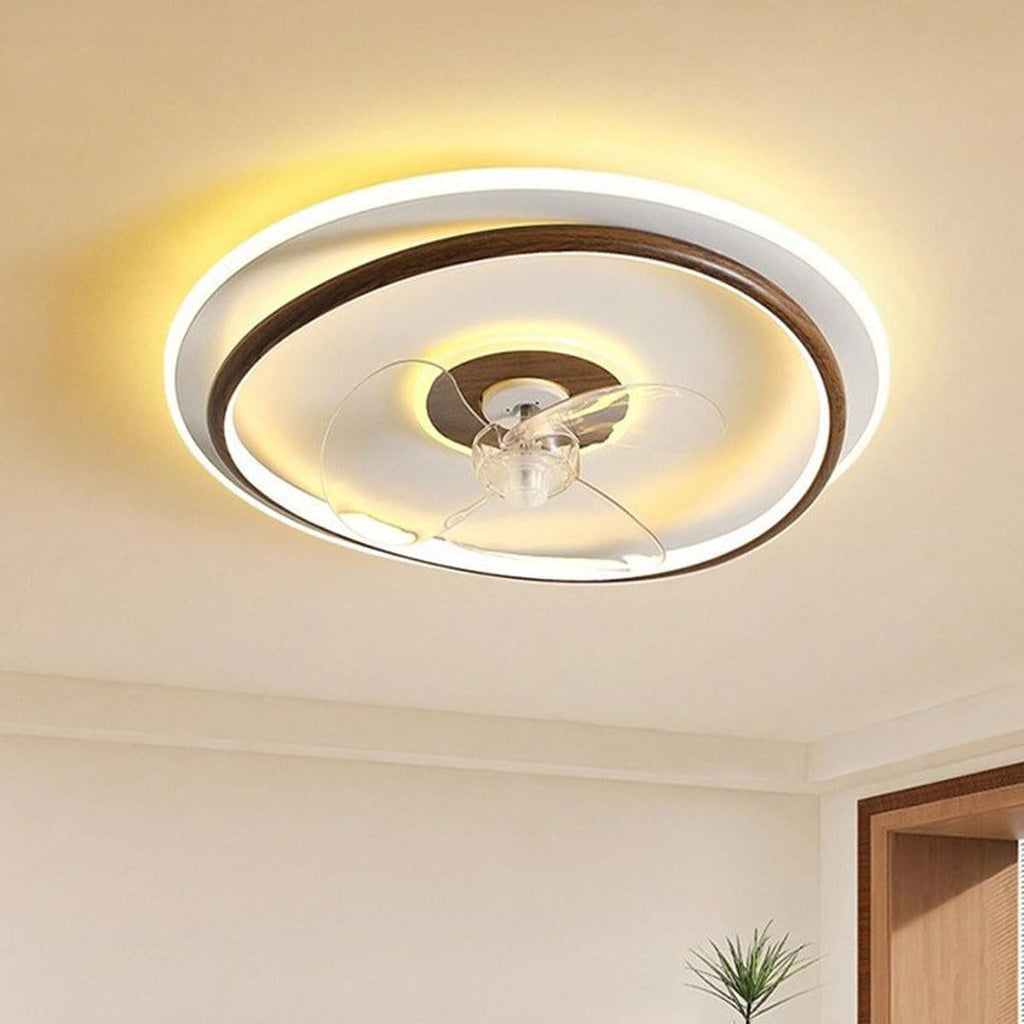 Vintage-Style Retro Fan Ceiling Lamp with Acrylic Shade Flat Lighting Oscillating Quiet Operation Round Ceiling Lights for Living Room Suitable for Study and Dining Room