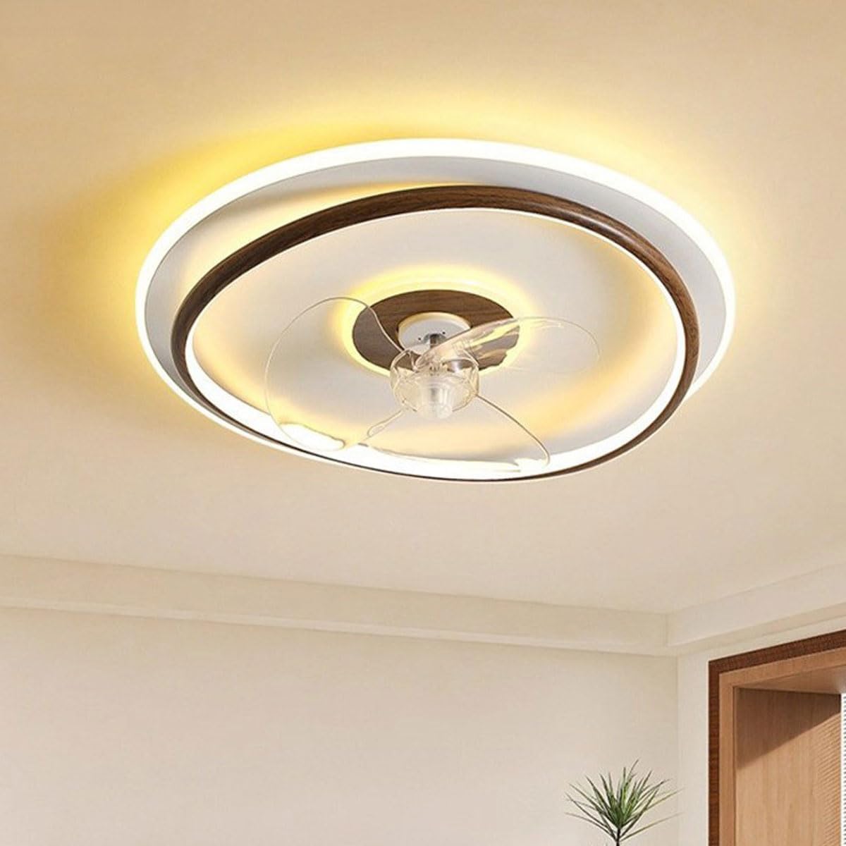 Vintage-Style Retro Fan Ceiling Lamp with Acrylic Shade Flat Lighting Oscillating Quiet Operation Round Ceiling Lights for Living Room Suitable for Study and Dining Room