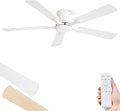 ZMISHIBO 52 Inch Ceiling Fan No Light, Flush Mount Low Profile, Modern White Ceiling Fan Without Light, Remote Control & Quiet DC Motor, for Indoor&Outdoor, Bedroom, Living Room