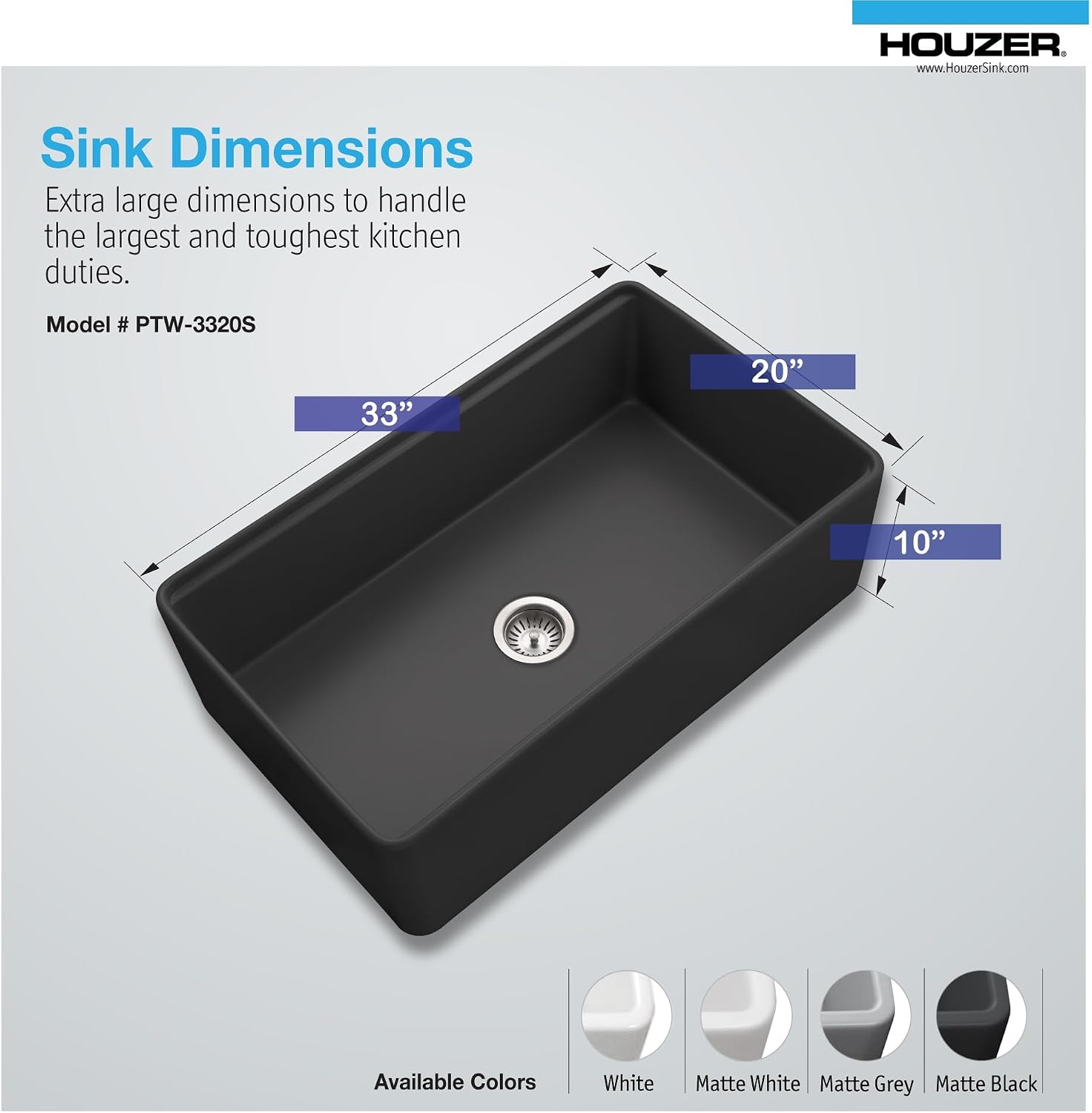 Houzer Aspire Black Fireclay Workstation Sink: 33 Inch Farmhouse Apron Front Single Bowl with Accessories, Durable & Versatile, Essential for Home & Apartment: PTW-3320 BL