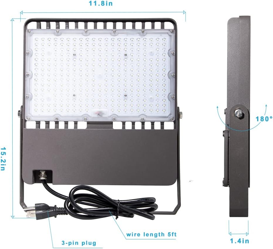 200W LED Flood Light Outdoor 30000Lm (800W Equivalent) Led Stadium Light with Dusk to Dawn, 5000K AC100-277V Commercial Flood Light with 5FT Plug, IP65 Waterproof Area Lighting for Stadium-2Pack