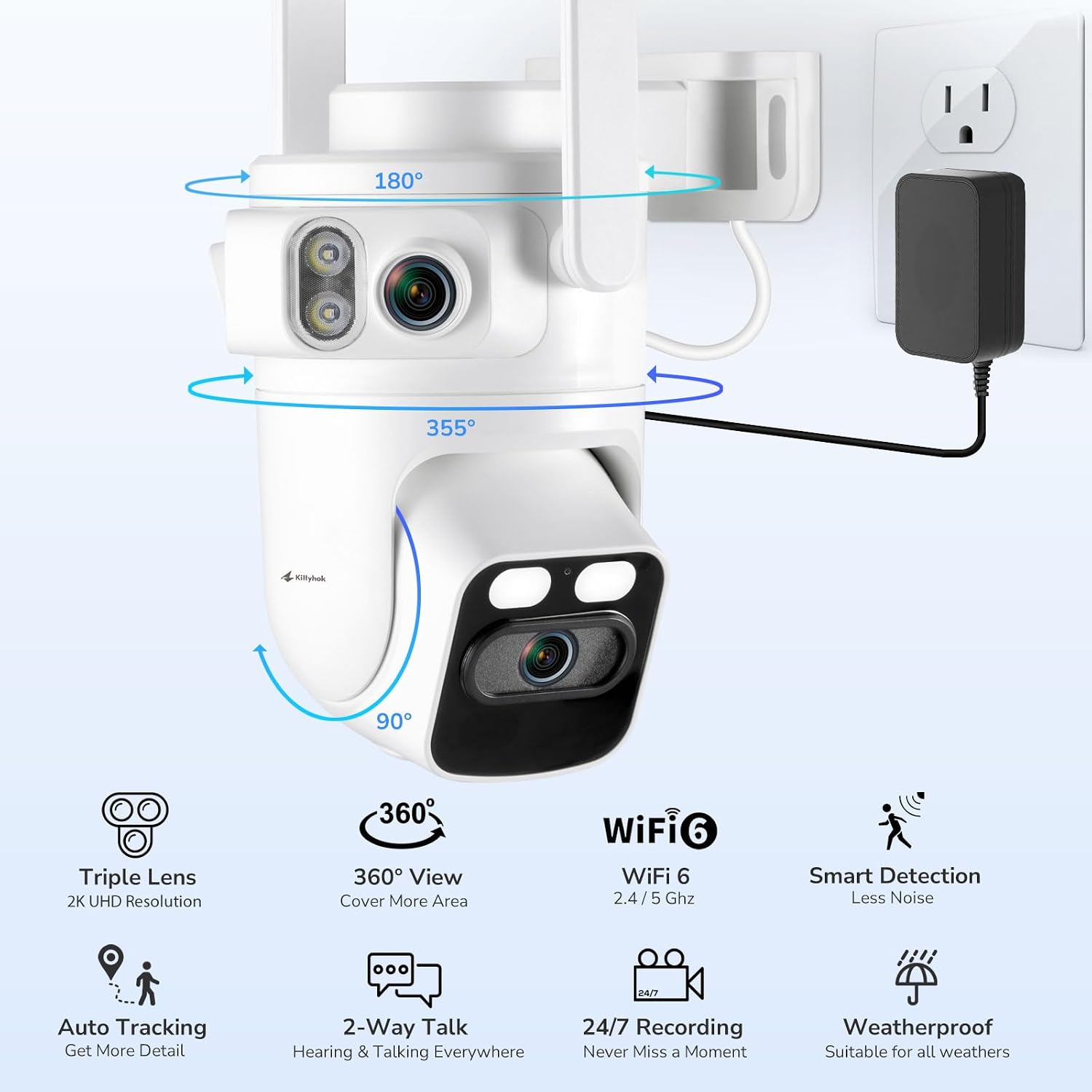 Home Security Camera System Wireless, Triple Lens 2K Security Cameras Wireless Outdoor with 360° Pan & Tilt, Motion Detection, Auto Tracking, 2.4/5GHz WiFi, Night Vision, 16CH NVR with 500GB HDD