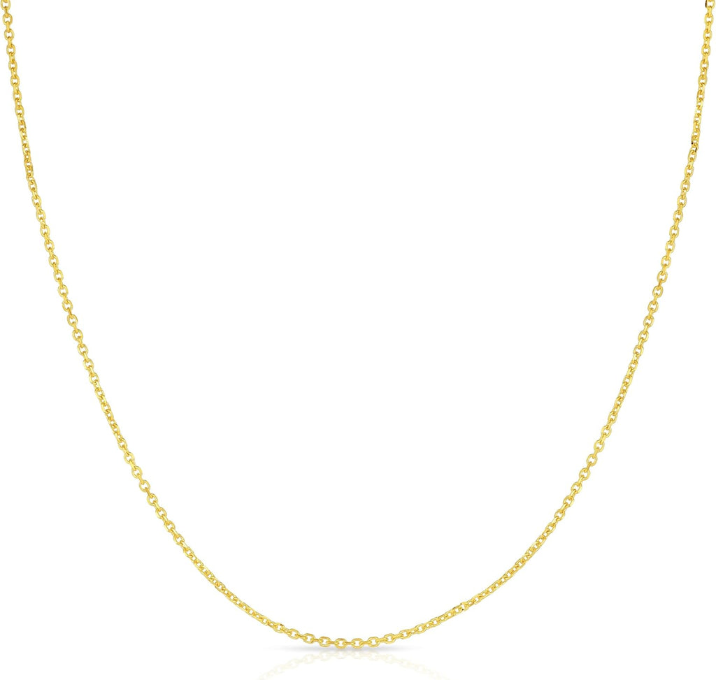 Floreo 10k Yellow Gold or White Gold 0.87mm Double Extendable Solid Diamond Cut Cable Chain Adjustable Necklace, 16' - 17' - 18 Inch