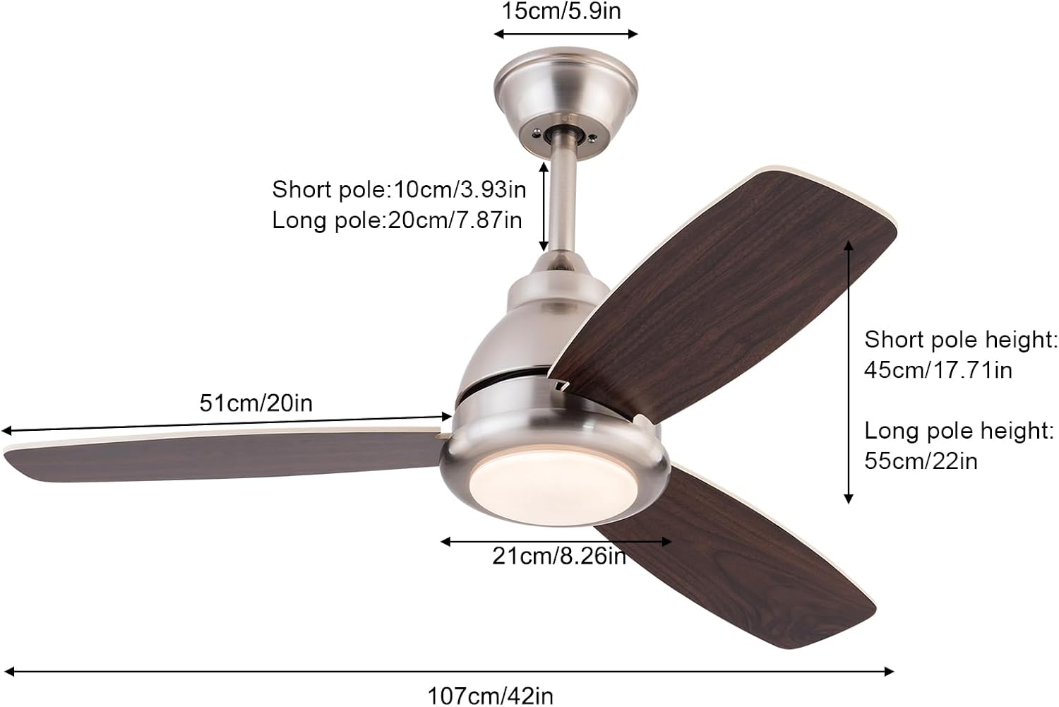 Ceiling Fans with Lights, 42 Inch Modern Low Profile Ceiling Fan with Remote Control 6 Speeds, 3000-6000K Dimmable Timing (1/2/4 hours) 3 Blades Large Ceiling Fan for Indoor and Outdoor Bedroom Patios