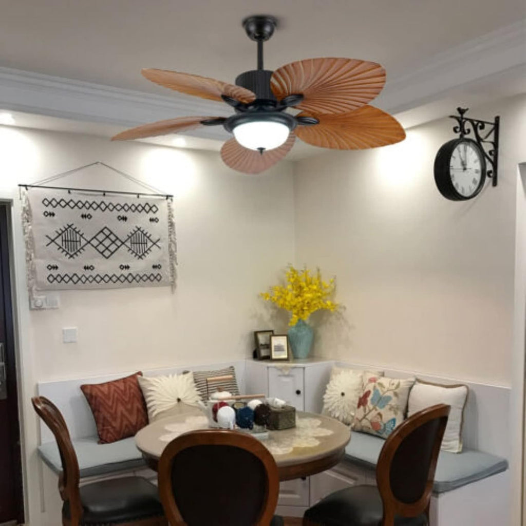 52' Retro Ceiling Fan Light, Leaf Blades Chandelier Indoor Lamp w/Remote Control Quiet, 5 ABS Palm Leaf Blades, 3 Speed & 3 Lighting Colors & Smart Timing, Home Indoor Bedroom Living Room