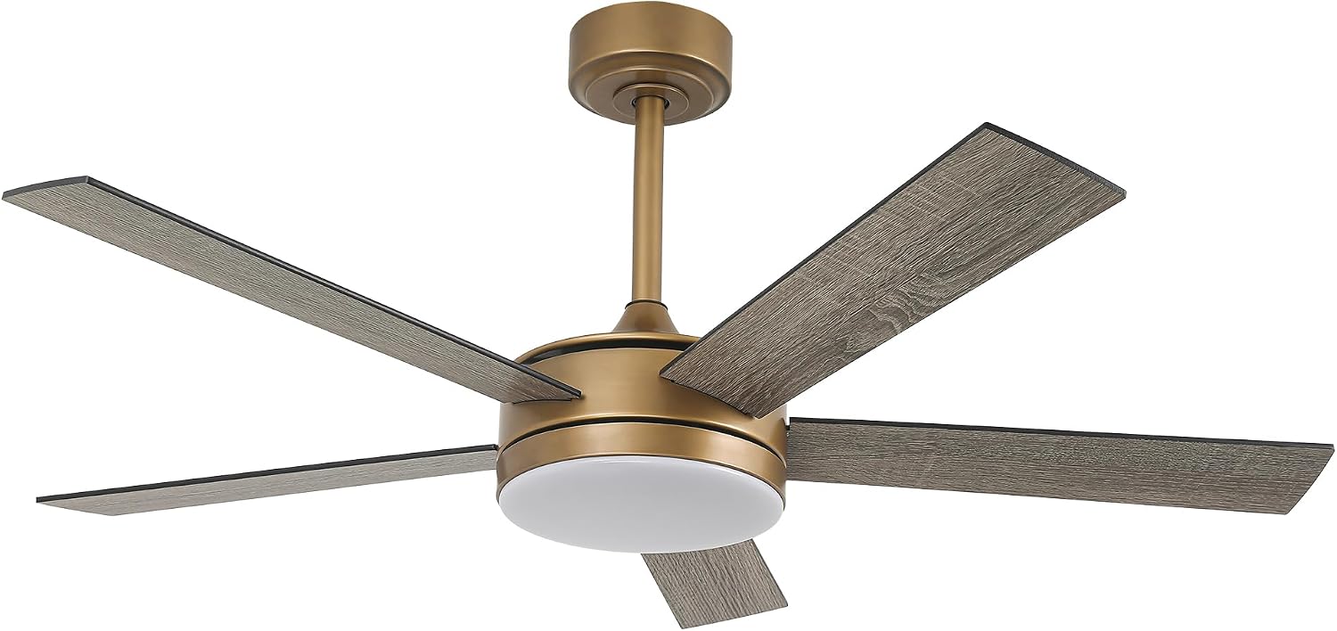 48 Inch Gold Ceiling Fan with Lights, Black & Gold Modern Ceiling Fan with Remote/APP for Bedroom Living Room, 3CCT, Reversible DC Motor, 6 Speeds, Timer, Quiet Indoor Ceiling Fan