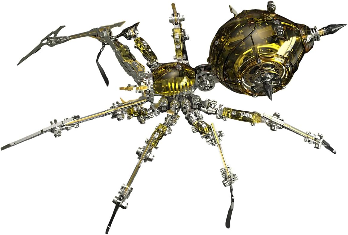 3D Metal Puzzle Spider Model Kit for Adults with Light, 602 PCS Mechanical Metal War Spider Steampunk Animal DIY Assembly Jigsaw Puzzle Model Desk Gifts for Adults