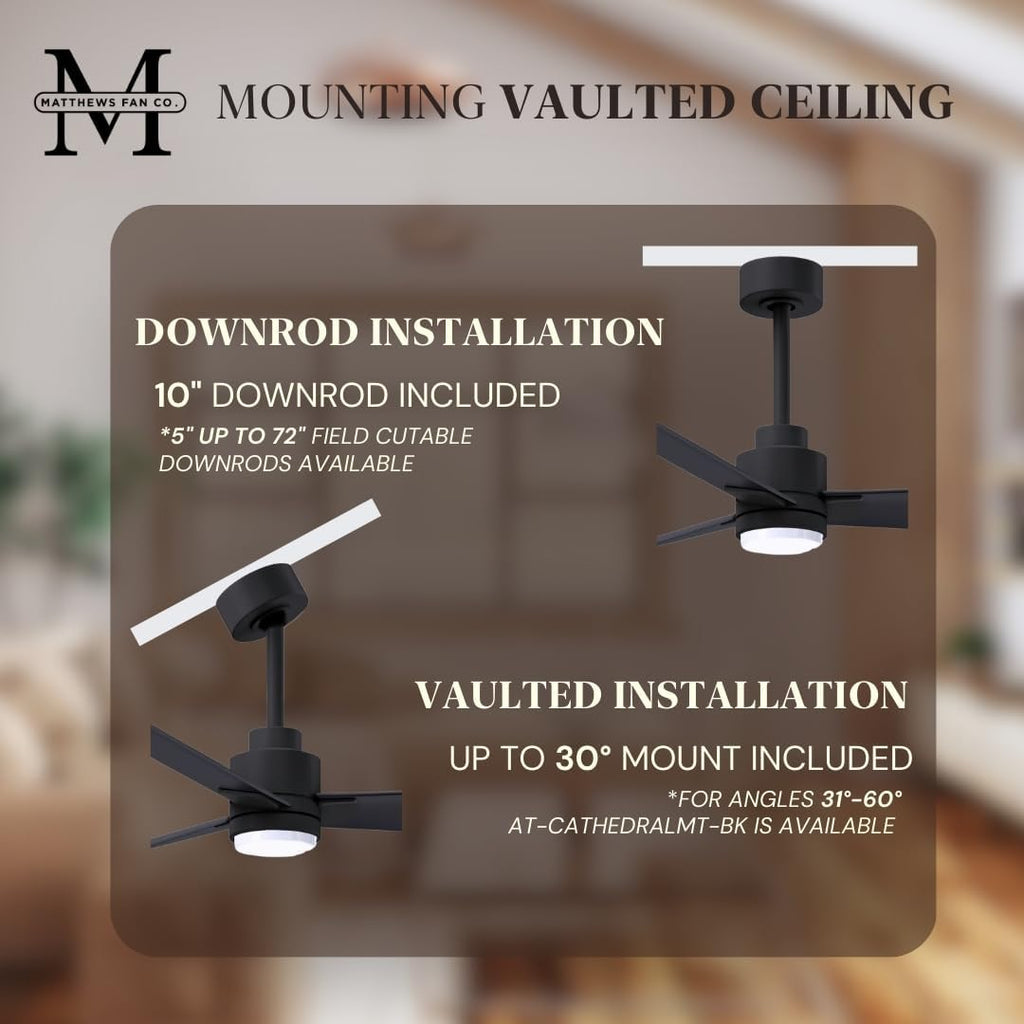 Matthews AKLK-BK-BK-56 Alessandra Wet Rated 56' Outdoor Ceiling Fan with Light and Remote, Silent DC Motor, 3 ABS Blades, Matte Black