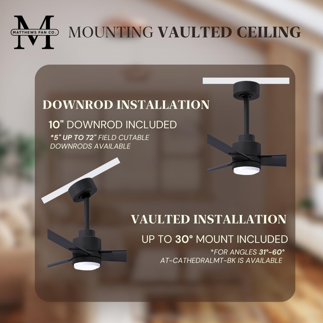 Matthews AKLK-BK-BK-56 Alessandra Wet Rated 56' Outdoor Ceiling Fan with Light and Remote, Silent DC Motor, 3 ABS Blades, Matte Black