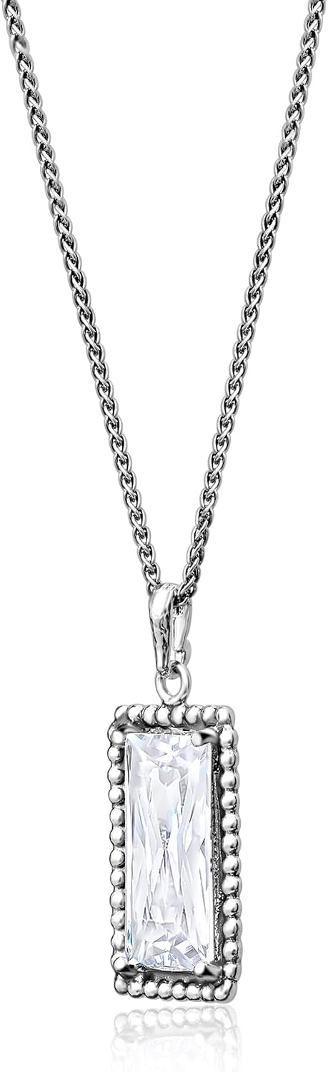 JEAN RACHEL JEWELRY 925 Sterling Silver Necklace for Women - Baguette with Cubic Zirconia Vintage Design - Hypoallergenic, Lead & Nickel Free - Artisan Handcrafted Statement Necklace
