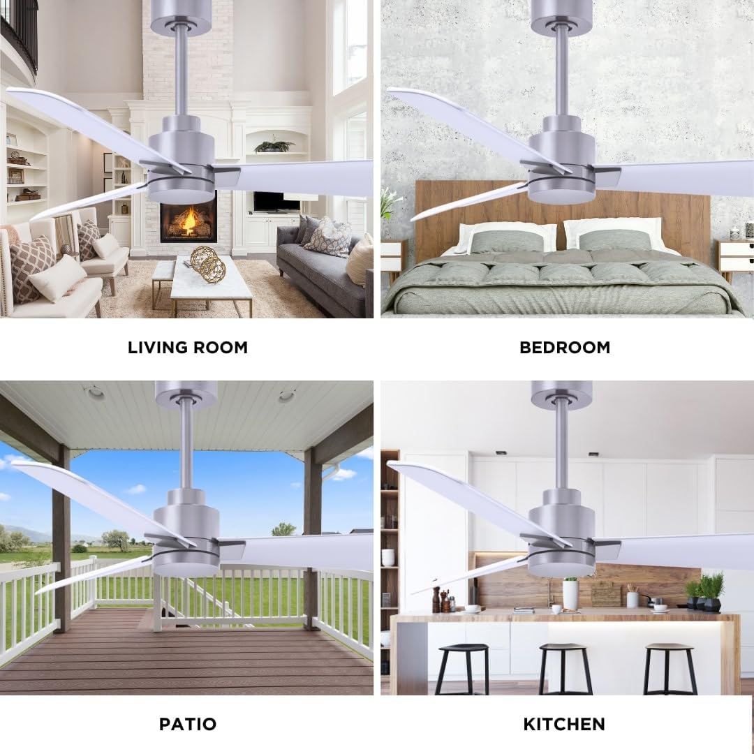 Matthews AK-BN-MWH-42 Alessandra Wet Rated 42' Outdoor Ceiling Fan without Light, Remote Included, Silent DC Motor, Brushed Nickel with Matte White