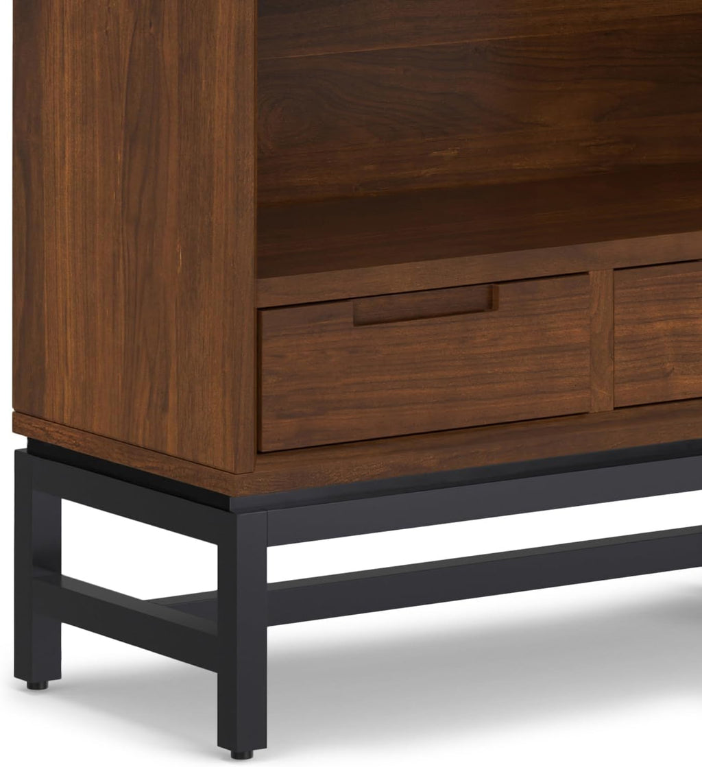 SIMPLIHOME Banting Desk and Bookcase Bundle - 72 inch Wide Solid Wood Desk with Drawers and 30 inch Wide 4-Shelf Bookcase in Walnut, Modern Industrial Home Office Furniture (Set of 2)