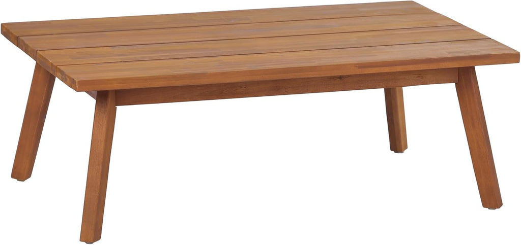 Christopher Knight Home Colmar 2 Pieces Conversation Set, Mid Century Patio Loveseat Sofa and Coffee Table, Outdoor Acacia Wood Loveseat and Table Set with Cushions in Slats Panels Design, Teak+ Beige