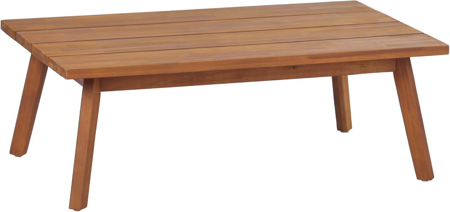 Christopher Knight Home Colmar 2 Pieces Conversation Set, Mid Century Patio Loveseat Sofa and Coffee Table, Outdoor Acacia Wood Loveseat and Table Set with Cushions in Slats Panels Design, Teak+ Beige
