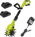 20V Cordless Tiller Cultivator with Steel Tines, Handheld Electric Rototiller, 9.84In Depth Garden Rototiller for Lawn/Gardening/Soil Cultivation(Battery and Charger Included),2batteries