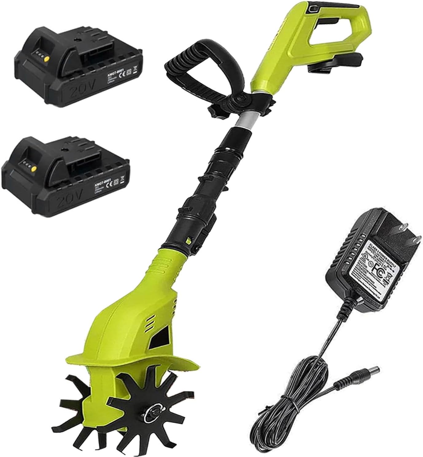 20V Cordless Tiller Cultivator with Steel Tines, Handheld Electric Rototiller, 9.84In Depth Garden Rototiller for Lawn/Gardening/Soil Cultivation(Battery and Charger Included),2batteries
