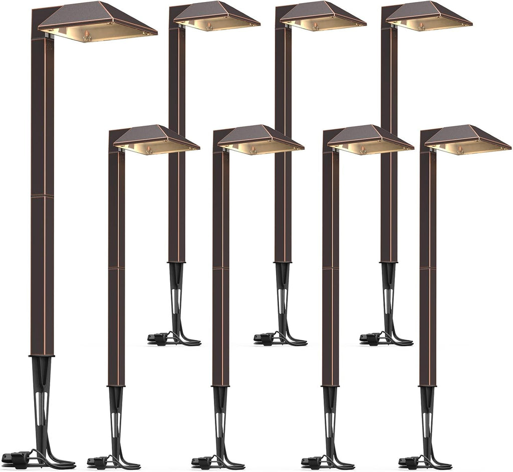 GOODSMANN Low Voltage Landscape Lights 8PK Landscape Lighting Kit Pathway Light Wired Outdoor Walkway Lights 0.7W LED 100 Lumen Oil Rubbed Bronze Finish Warm White with Cable Connectors Metal Stakes