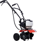 Mini Tiller Cultivator, Tiller Cultivator Gas Powered, 37.7CC 4-Stroke Garden Cultivator, Tiller with 4 Steel Adjustable Front Tines for Lawn, Garden and Field Soil Cultivation - Red