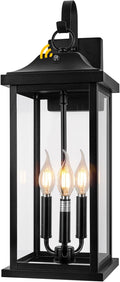 23' Dusk to Dawn Outdoor Lighting Extra Large 1 Pack, 3-Light Candelabra Front Porch Light with Photocell Sensor Outside Wall Sconce Modern Exterior Lighting Fixture Carriage Light, E12