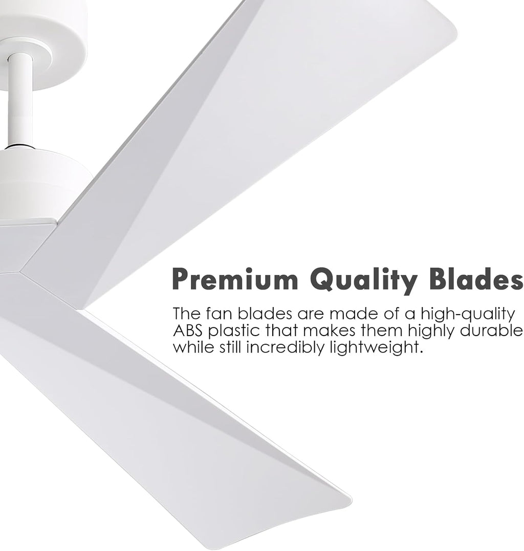 WINGBO 52' DC Ceiling Fan without Lights, White Ceiling Fan with Remote, 3 ABS Plastic Blades, 6 Speed Reversible DC Motor, Ceiling Fans No Light for Kitchen Bedroom Living Room