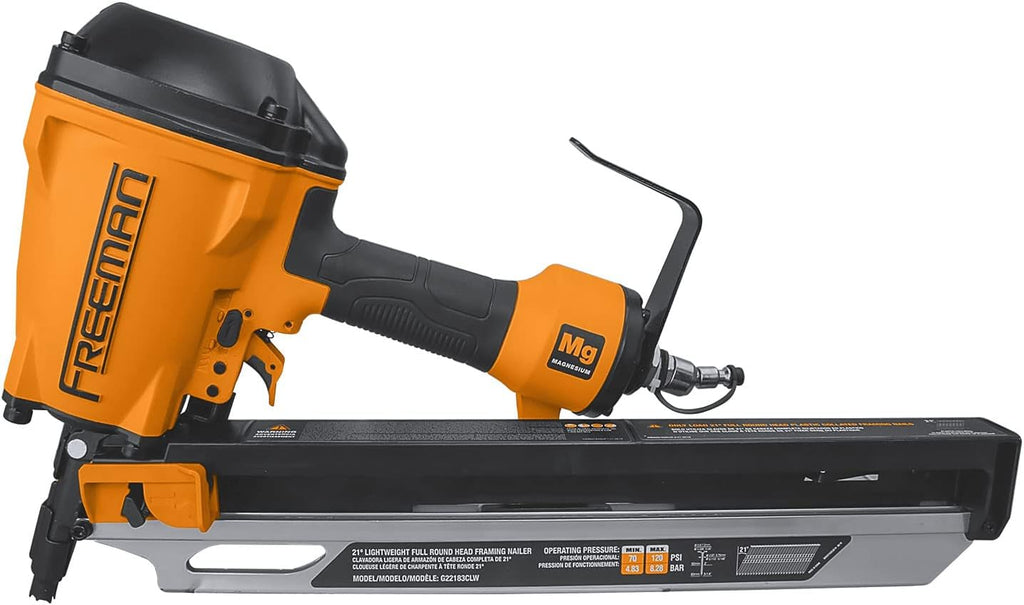 Freeman Compact Lightweight Pneumatic 21° 3-1/4' Framing Nailer | G22183CLW | Framing, Subfloors, Roof Decking, Pallet and Shipping Crate Assembly, Wood Fencing