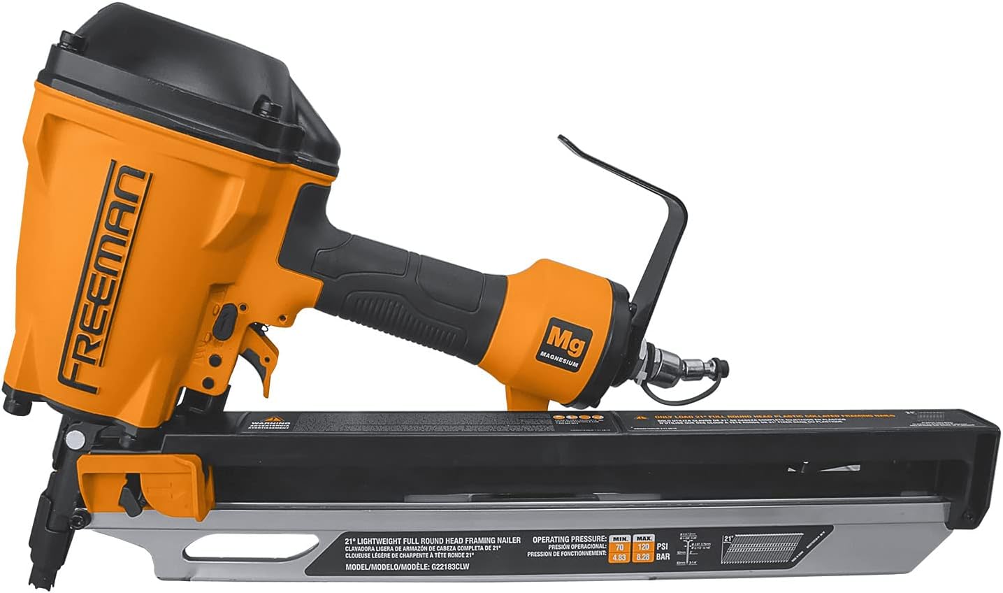 Freeman Compact Lightweight Pneumatic 21° 3-1/4' Framing Nailer | G22183CLW | Framing, Subfloors, Roof Decking, Pallet and Shipping Crate Assembly, Wood Fencing