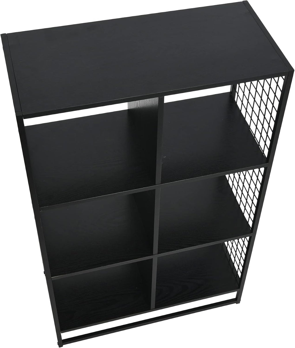Household Essentials Black Oak & Iron Six Cube Wall Shelf