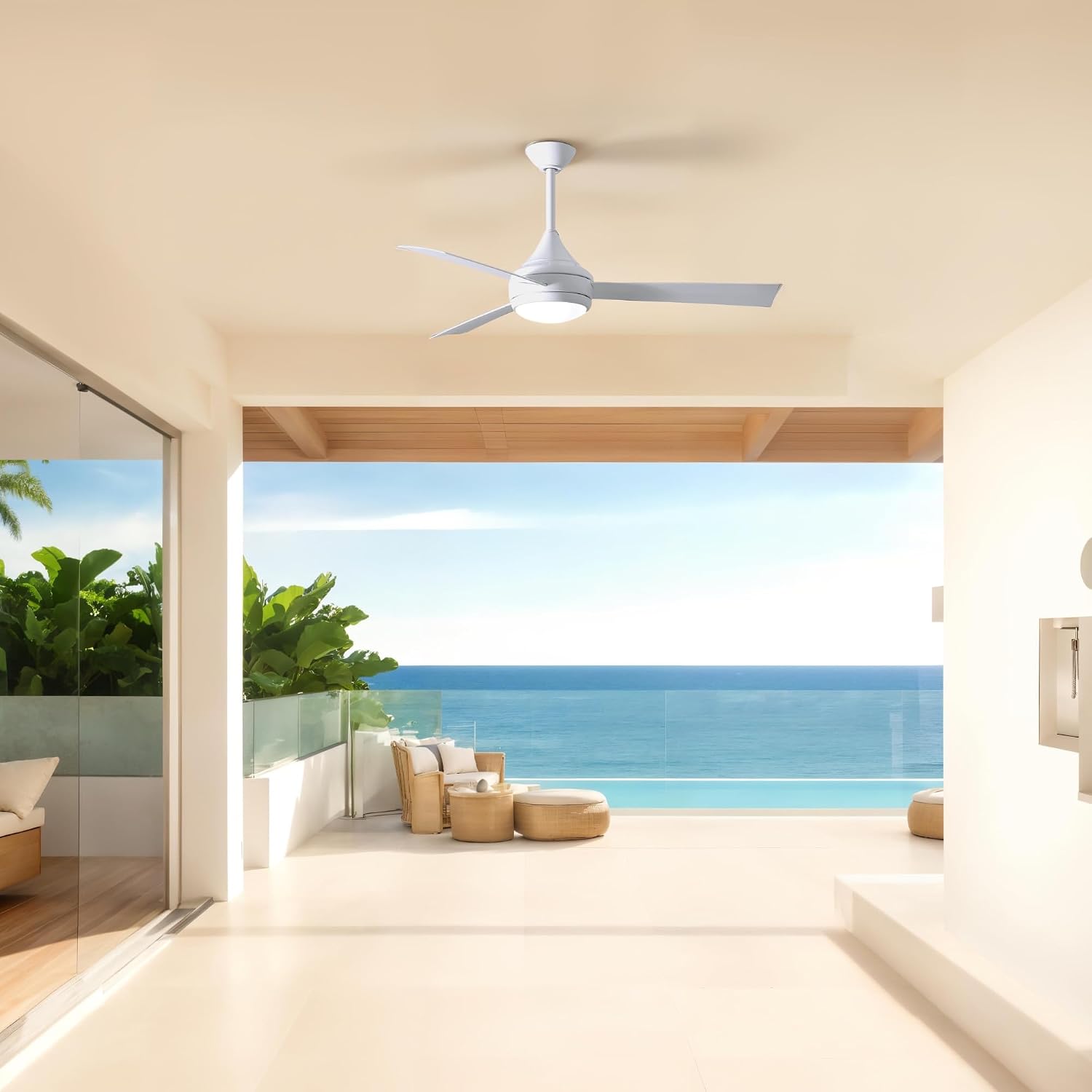 Matthews DA-WH-WH Donaire Outdoor Wet/Salt Water Rated 52' Marine-Grade Coastal Ceiling Fan with LED Light & Remote, Gloss White